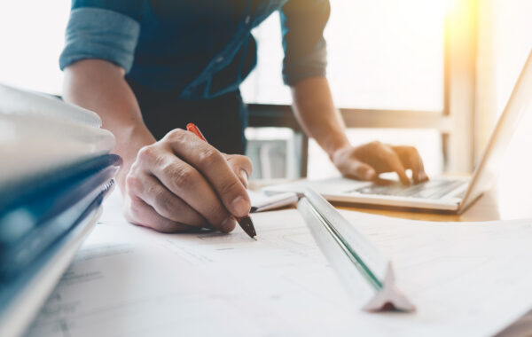 Image,Of,Engineer,Drawing,A,Blue,Print,Design,Building,Or